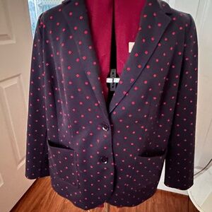 Talbots Navy Blazer with Red Polka Dots